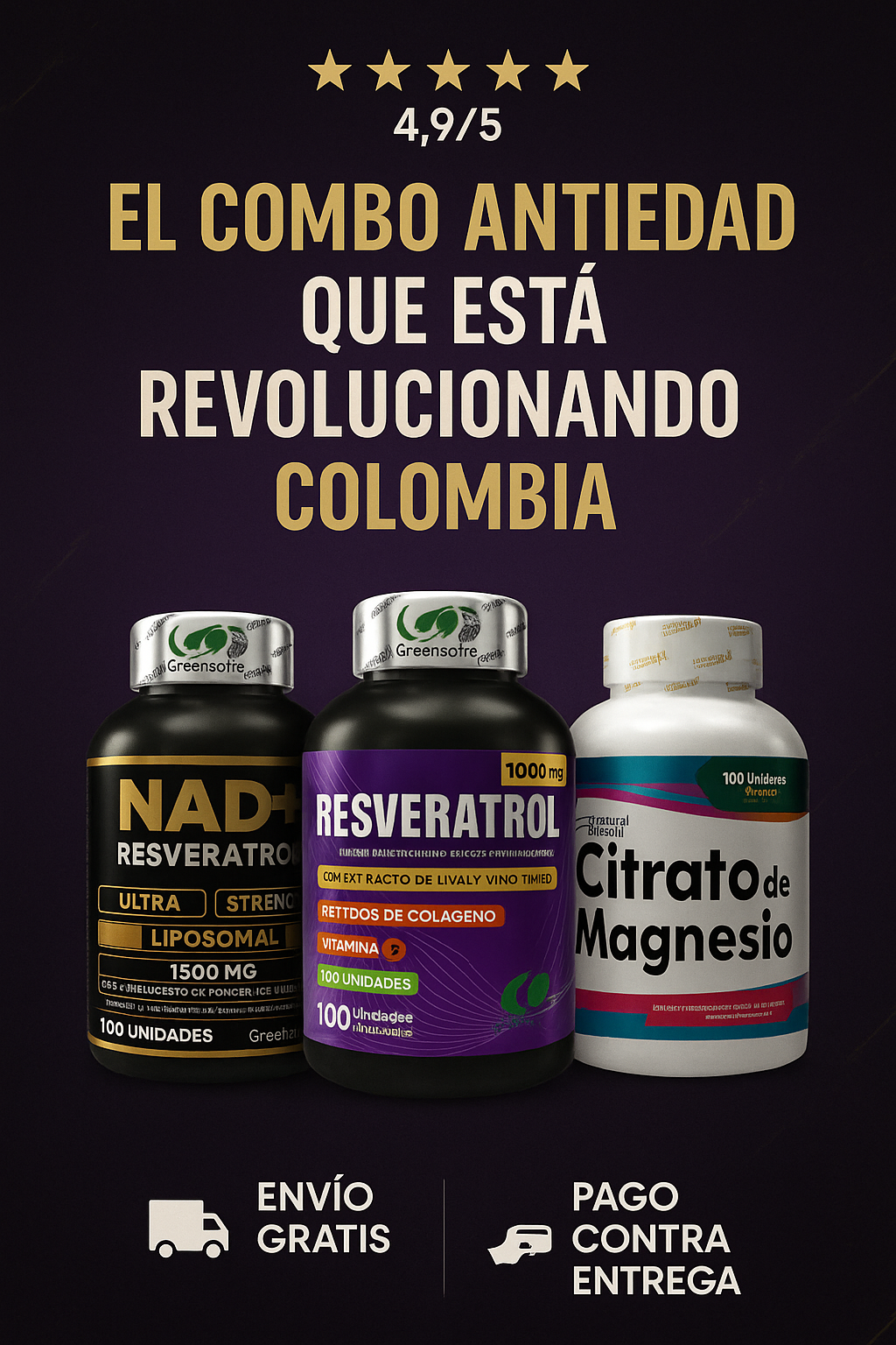 🔥 ¡Activa tu energía celular HOY! ⚡ NAD + Resveratrol + Magnesio 🧠💊💥Con Registro INVIMA, Envío Gratis y Pago Contra Entrega 🚚💵