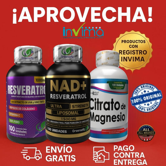 🔥 ¡Activa tu energía celular HOY! ⚡ NAD + Resveratrol + Magnesio 🧠💊💥Con Registro INVIMA, Envío Gratis y Pago Contra Entrega 🚚💵